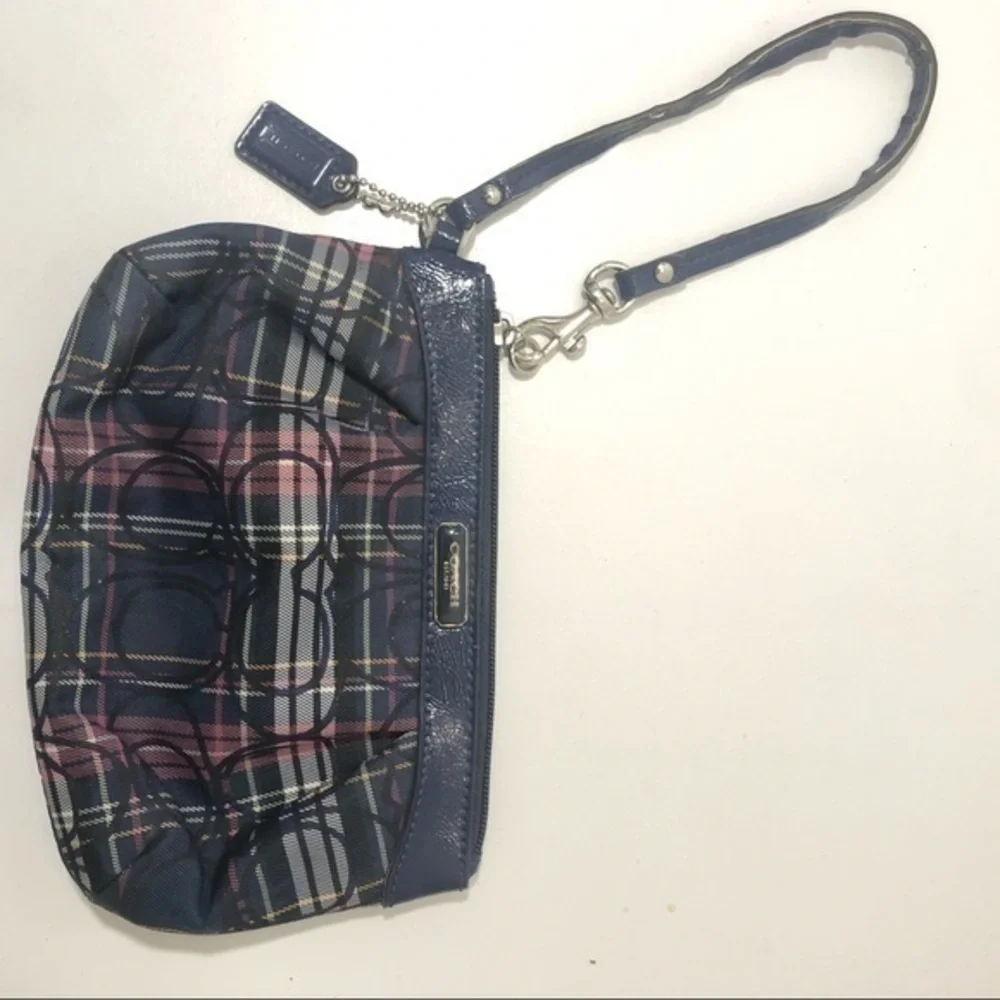 Coach signature plaid wristlet bag